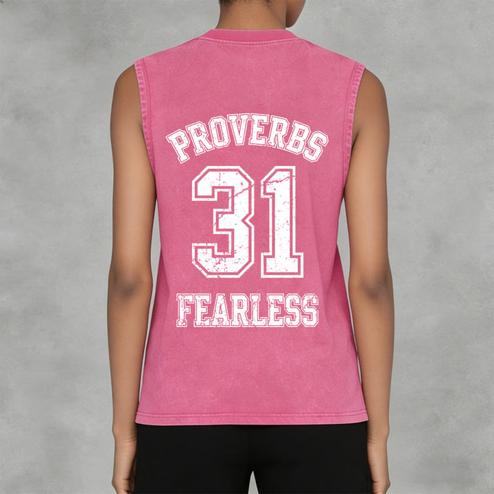 Christianartworkshop Proverbs 31: Fearless Varsity Unisex Washed Tank Top - image 6