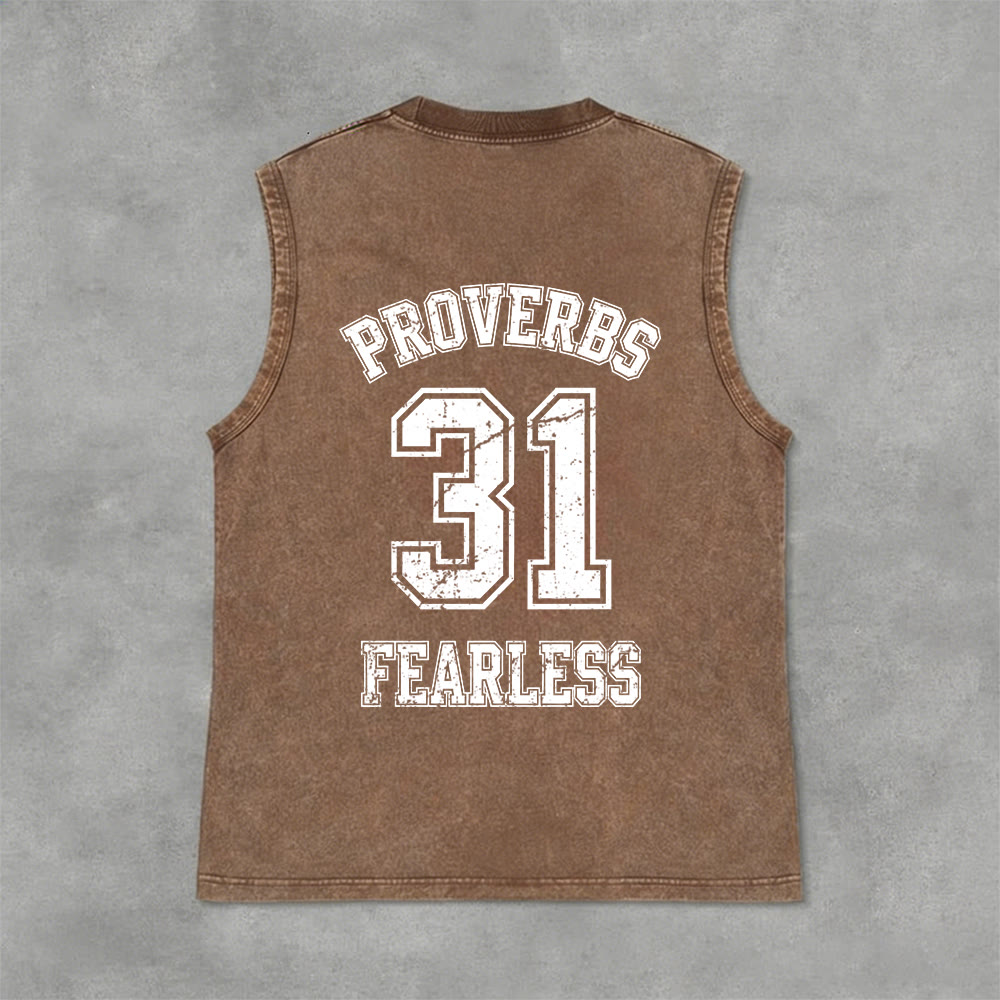Christianartworkshop Proverbs 31: Fearless Varsity Unisex Washed Tank Top - image 16