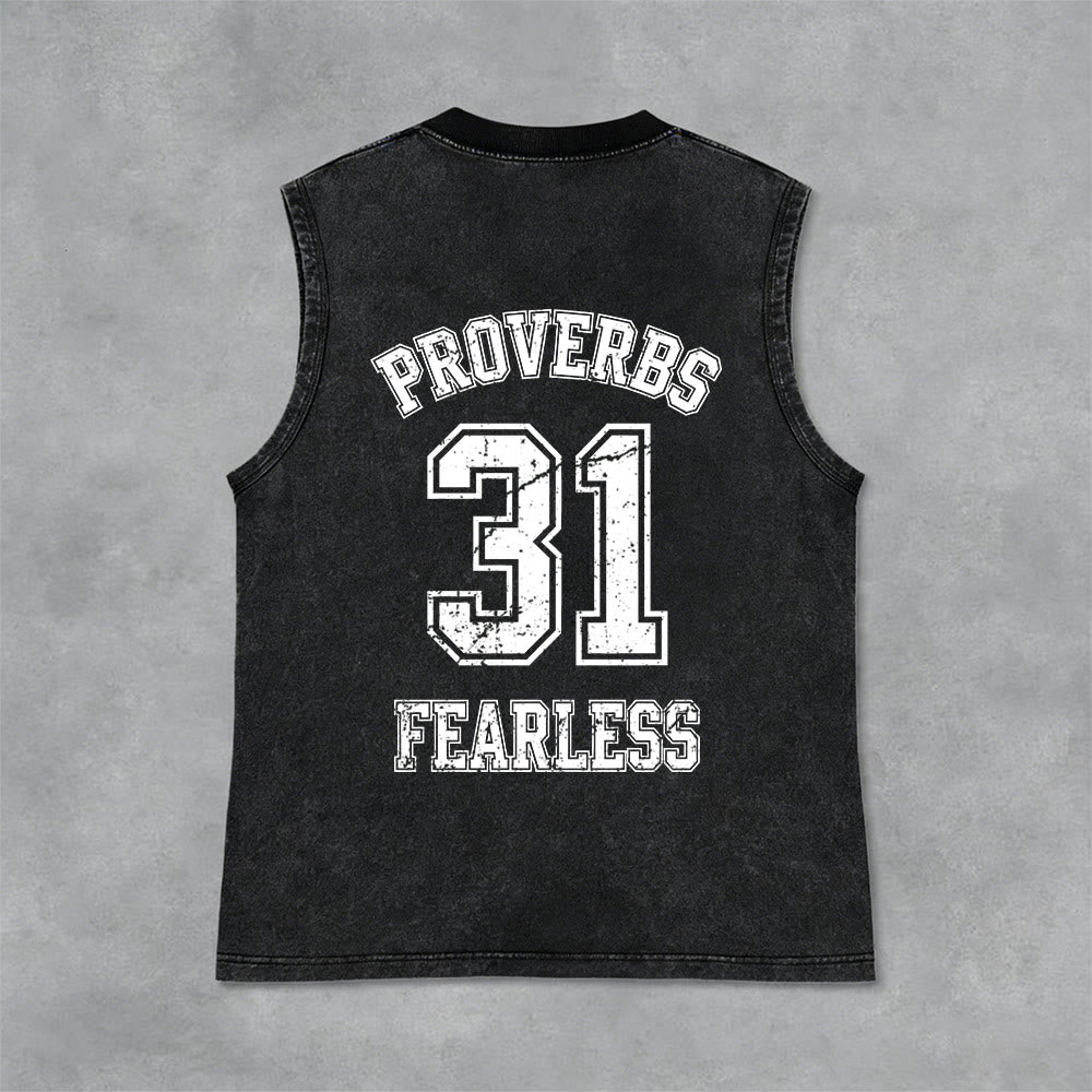 Christianartworkshop Proverbs 31: Fearless Varsity Unisex Washed Tank Top - image 23