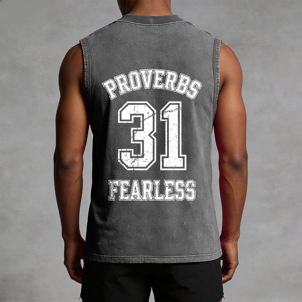Christianartworkshop Proverbs 31: Fearless Varsity Unisex Washed Tank Top - image 11