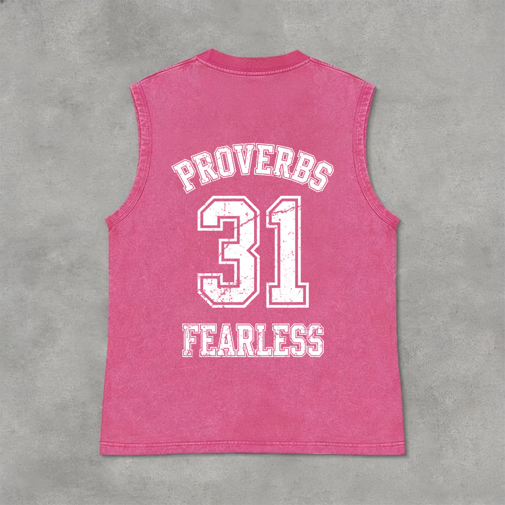 Christianartworkshop Proverbs 31: Fearless Varsity Unisex Washed Tank Top - image 2