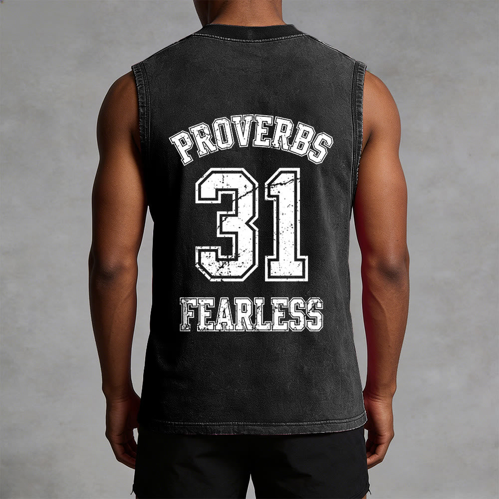 Christianartworkshop Proverbs 31: Fearless Varsity Unisex Washed Tank Top - image 25