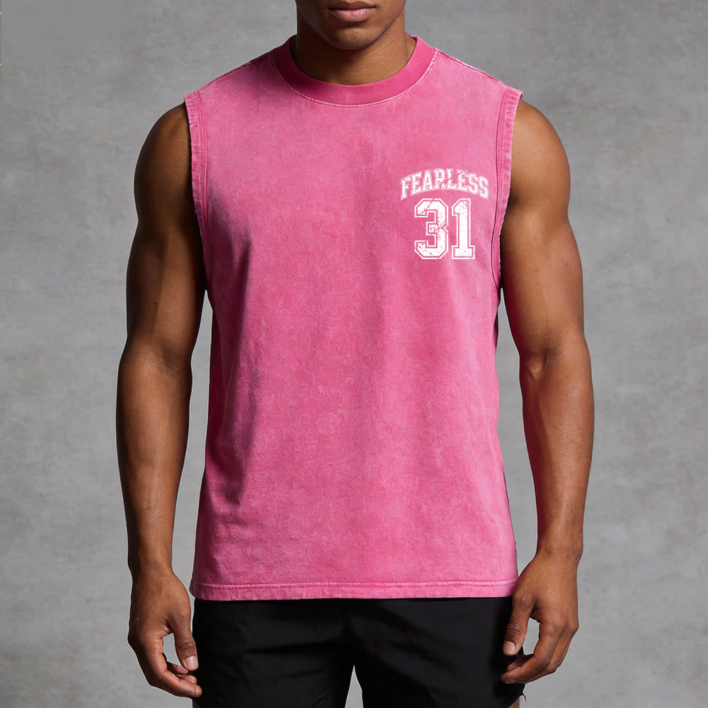 Christianartworkshop Proverbs 31: Fearless Varsity Unisex Washed Tank Top - image 3