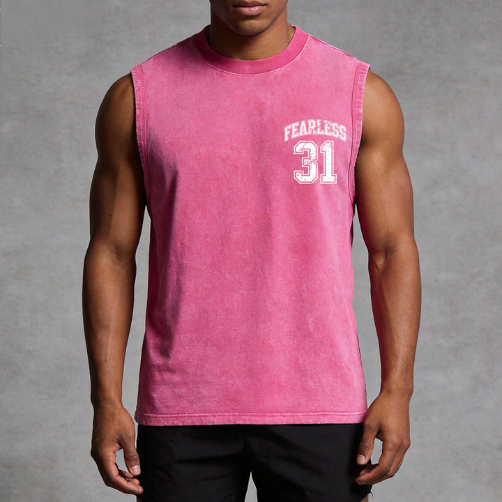 Christianartworkshop Proverbs 31: Fearless Varsity Unisex Washed Tank Top - image 3