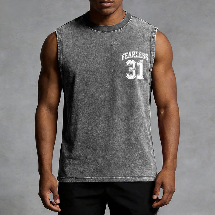 Christianartworkshop Proverbs 31: Fearless Varsity Unisex Washed Tank Top - image 10