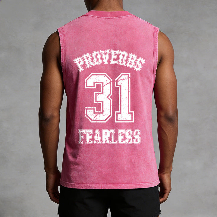 Christianartworkshop Proverbs 31: Fearless Varsity Unisex Washed Tank Top - image 4