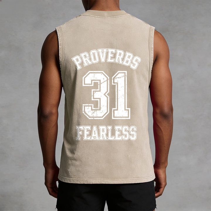Christianartworkshop Proverbs 31: Fearless Varsity Unisex Washed Tank Top - image 32