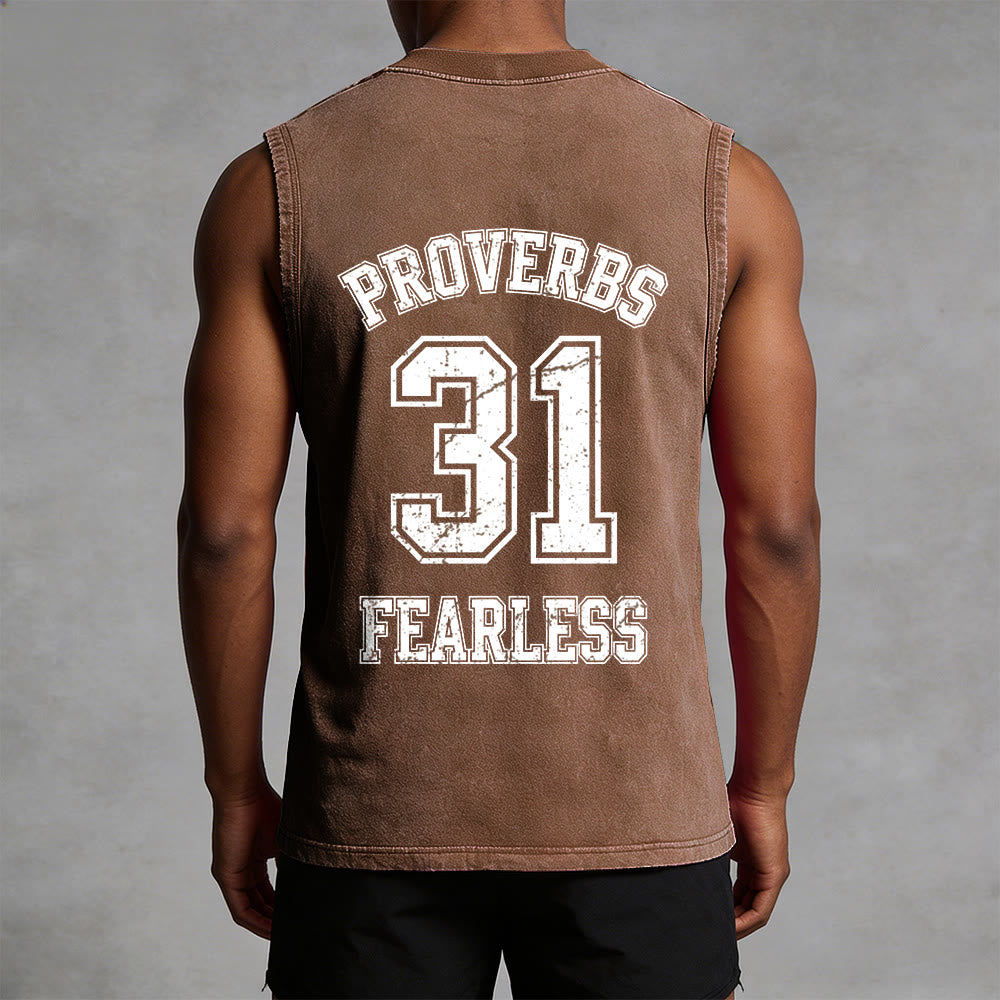 Christianartworkshop Proverbs 31: Fearless Varsity Unisex Washed Tank Top - image 18
