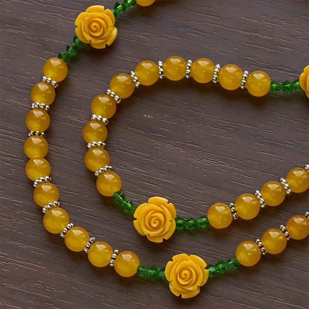 Christianartworkshop Yellow Jade & Rose Bead Garden of Faith Rosary with Delicate Cross - image 7