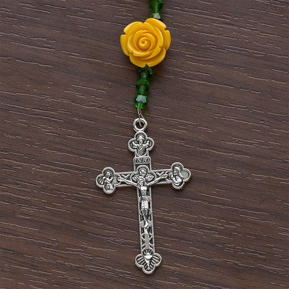 Christianartworkshop Yellow Jade & Rose Bead Garden of Faith Rosary with Delicate Cross - image 9