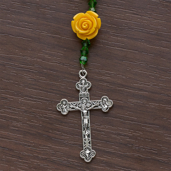 Christianartworkshop Yellow Jade & Rose Bead Garden of Faith Rosary with Delicate Cross - image 9