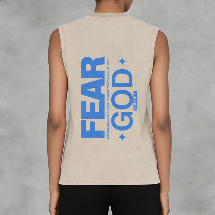 Christianartworkshop Fear God Psalm 128:1 Unisex Washed Tank Top - image 2