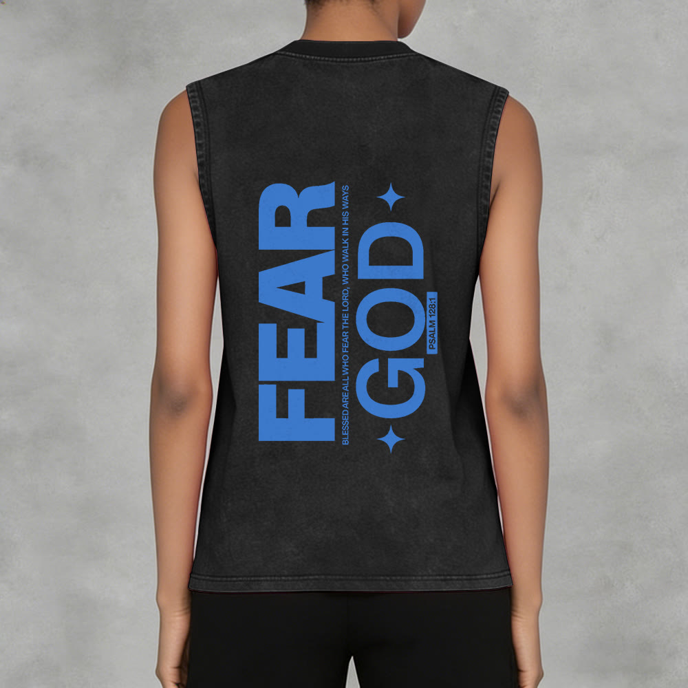 Christianartworkshop Fear God Psalm 128:1 Unisex Washed Tank Top - image 14