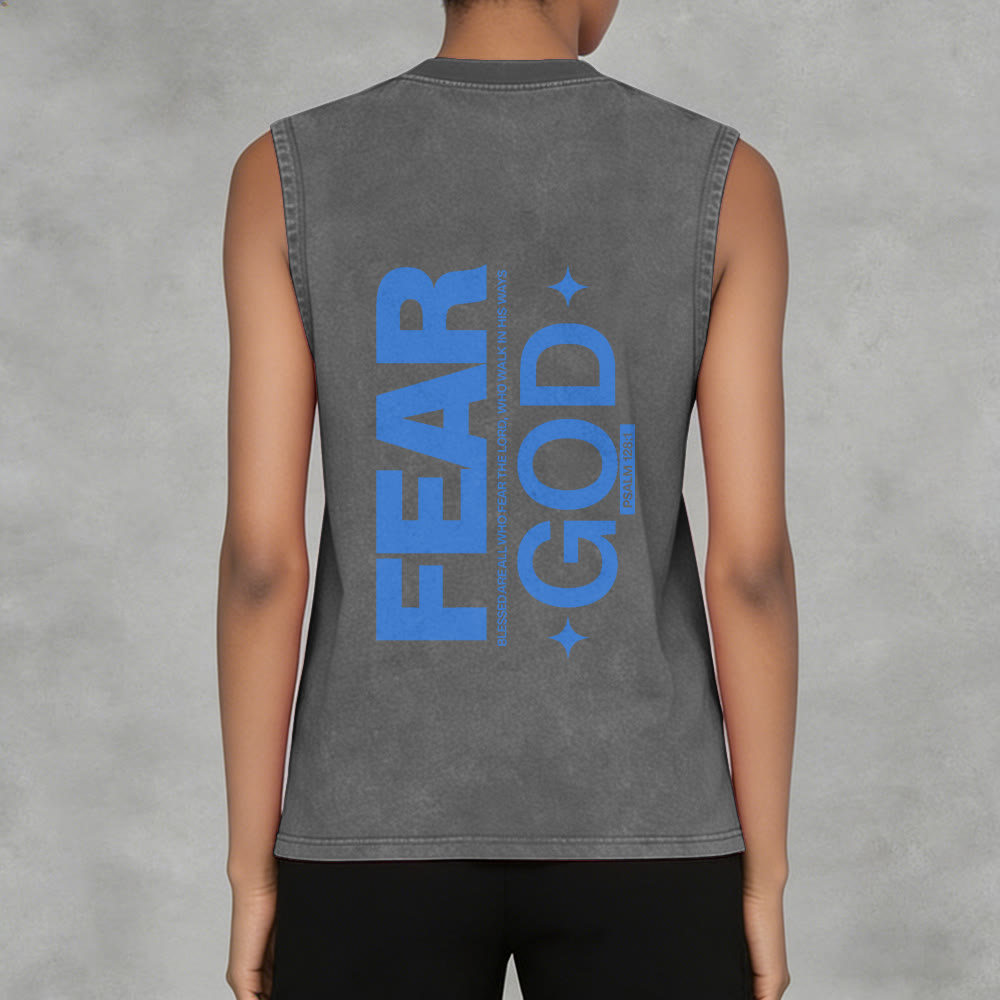Christianartworkshop Fear God Psalm 128:1 Unisex Washed Tank Top - image 7