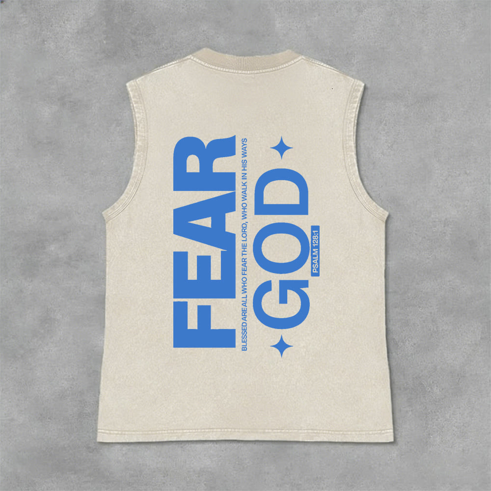 Christianartworkshop Fear God Psalm 128:1 Unisex Washed Tank Top - Beige - 2XL - image 0