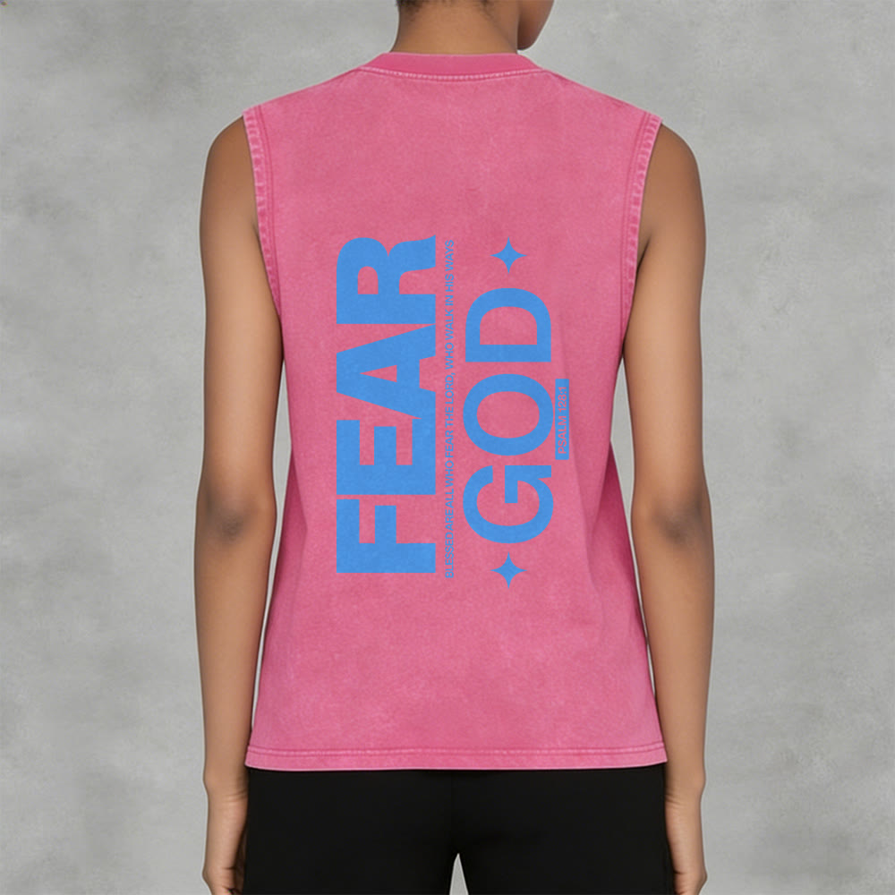 Christianartworkshop Fear God Psalm 128:1 Unisex Washed Tank Top - image 5