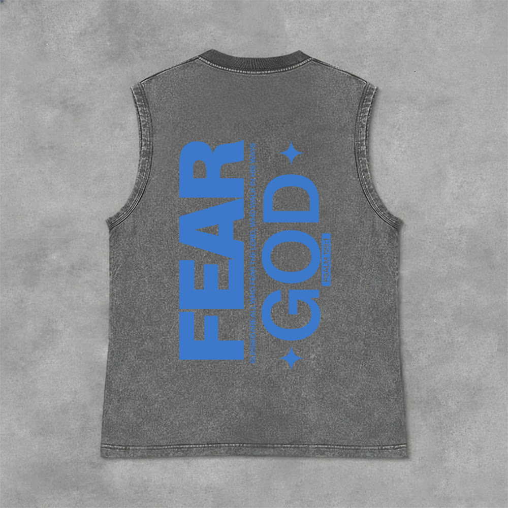Christianartworkshop Fear God Psalm 128:1 Unisex Washed Tank Top - Grey - 2XL - image 6