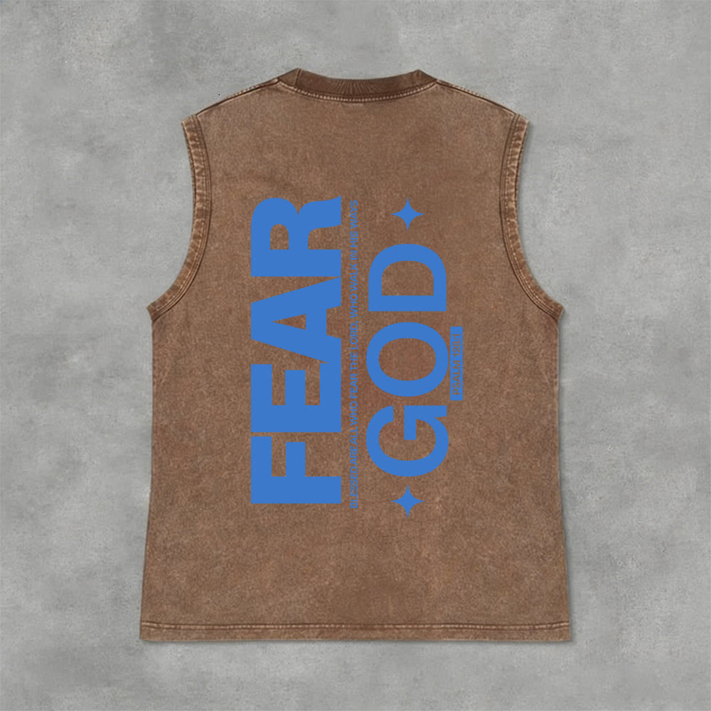 Christianartworkshop Fear God Psalm 128:1 Unisex Washed Tank Top - Brown - 2XL - image 9