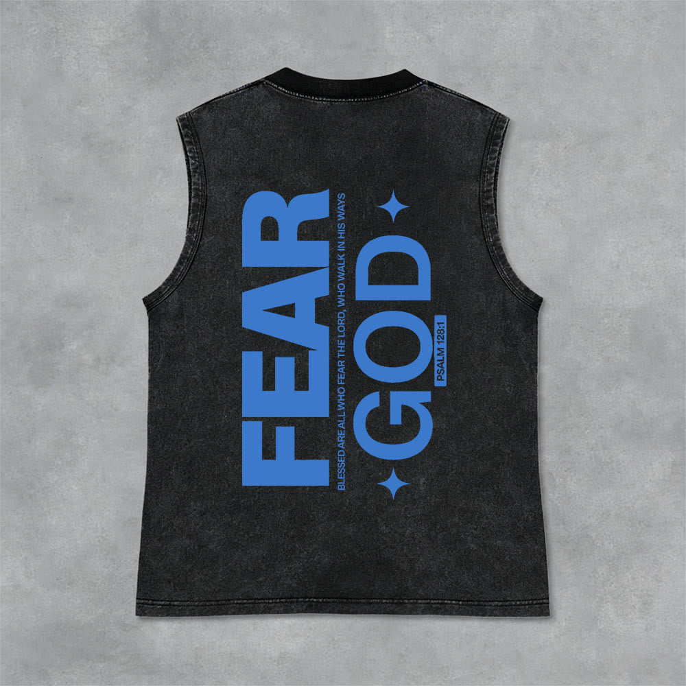 Christianartworkshop Fear God Psalm 128:1 Unisex Washed Tank Top - Black - 2XL - image 12