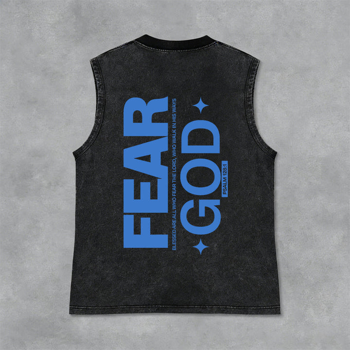 Christianartworkshop Fear God Psalm 128:1 Unisex Washed Tank Top - Black - 2XL - image 12