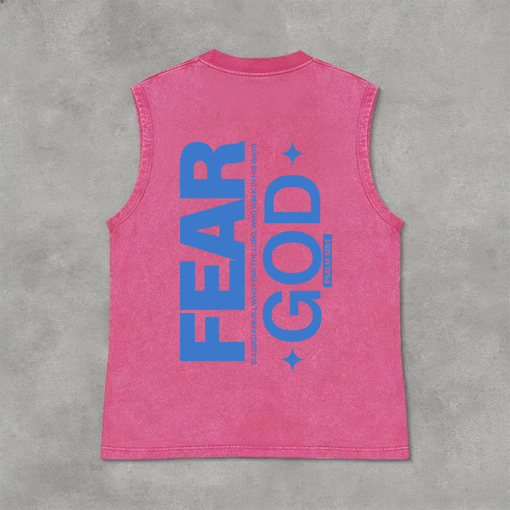 Christianartworkshop Fear God Psalm 128:1 Unisex Washed Tank Top - Pink - 2XL - image 3