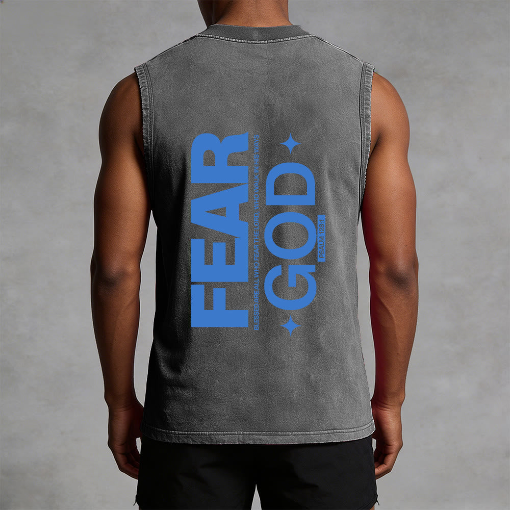Christianartworkshop Fear God Psalm 128:1 Unisex Washed Tank Top - image 8