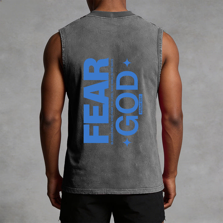 Christianartworkshop Fear God Psalm 128:1 Unisex Washed Tank Top - image 8