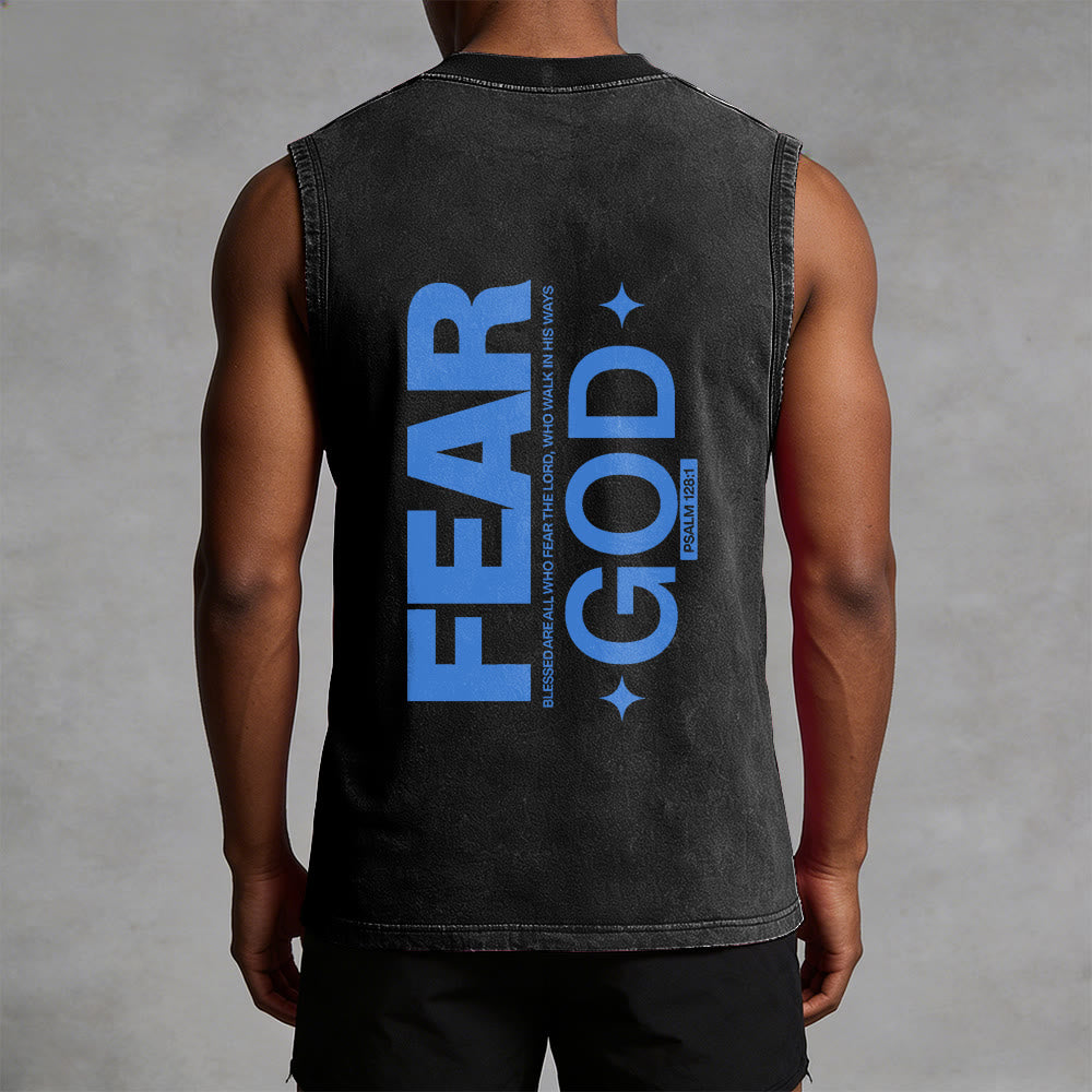 Christianartworkshop Fear God Psalm 128:1 Unisex Washed Tank Top - image 13