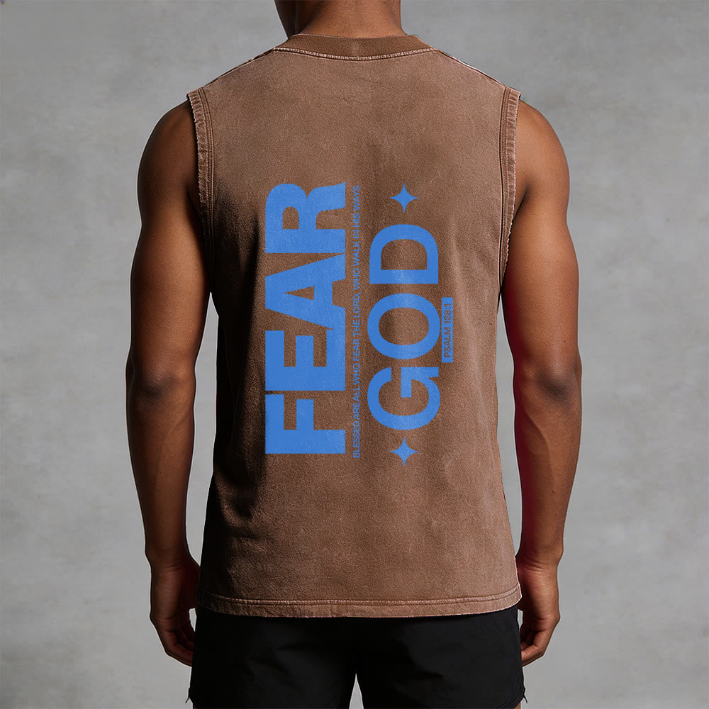 Christianartworkshop Fear God Psalm 128:1 Unisex Washed Tank Top - image 10