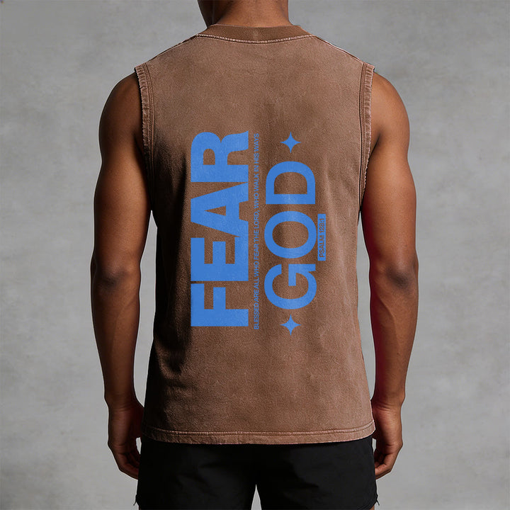 Christianartworkshop Fear God Psalm 128:1 Unisex Washed Tank Top - image 10