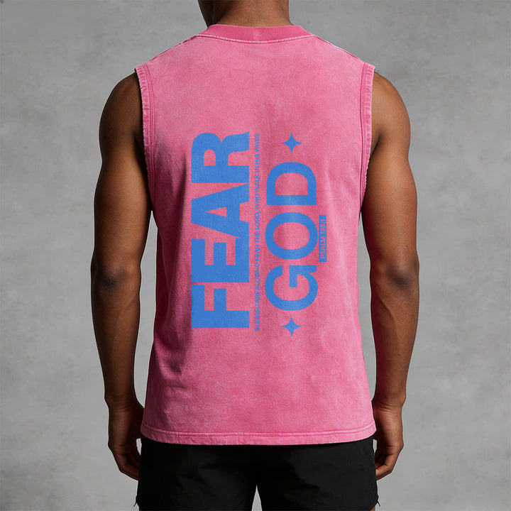 Christianartworkshop Fear God Psalm 128:1 Unisex Washed Tank Top - image 4