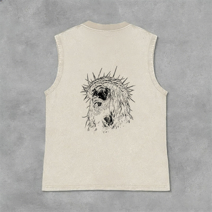 Christianartworkshop Jesus: Crown of Thorns Sketch Unisex Washed Tank Top - image 9