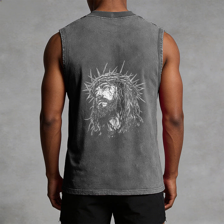 Christianartworkshop Jesus: Crown of Thorns Sketch Unisex Washed Tank Top - image 27