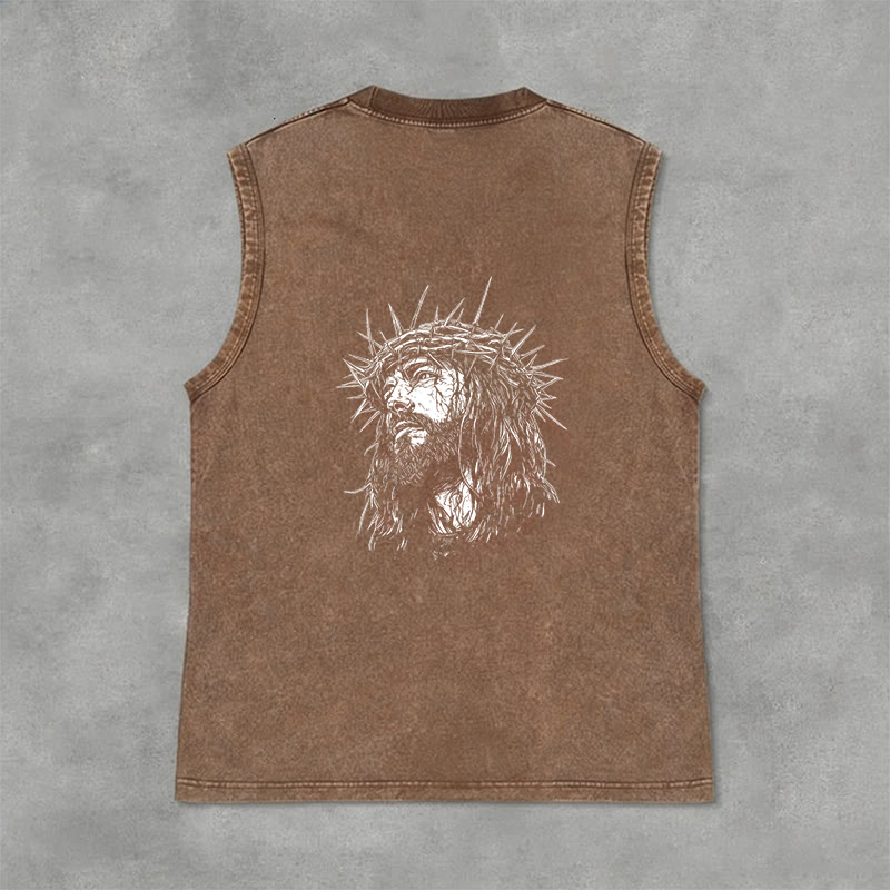 Christianartworkshop Jesus: Crown of Thorns Sketch Unisex Washed Tank Top - image 29