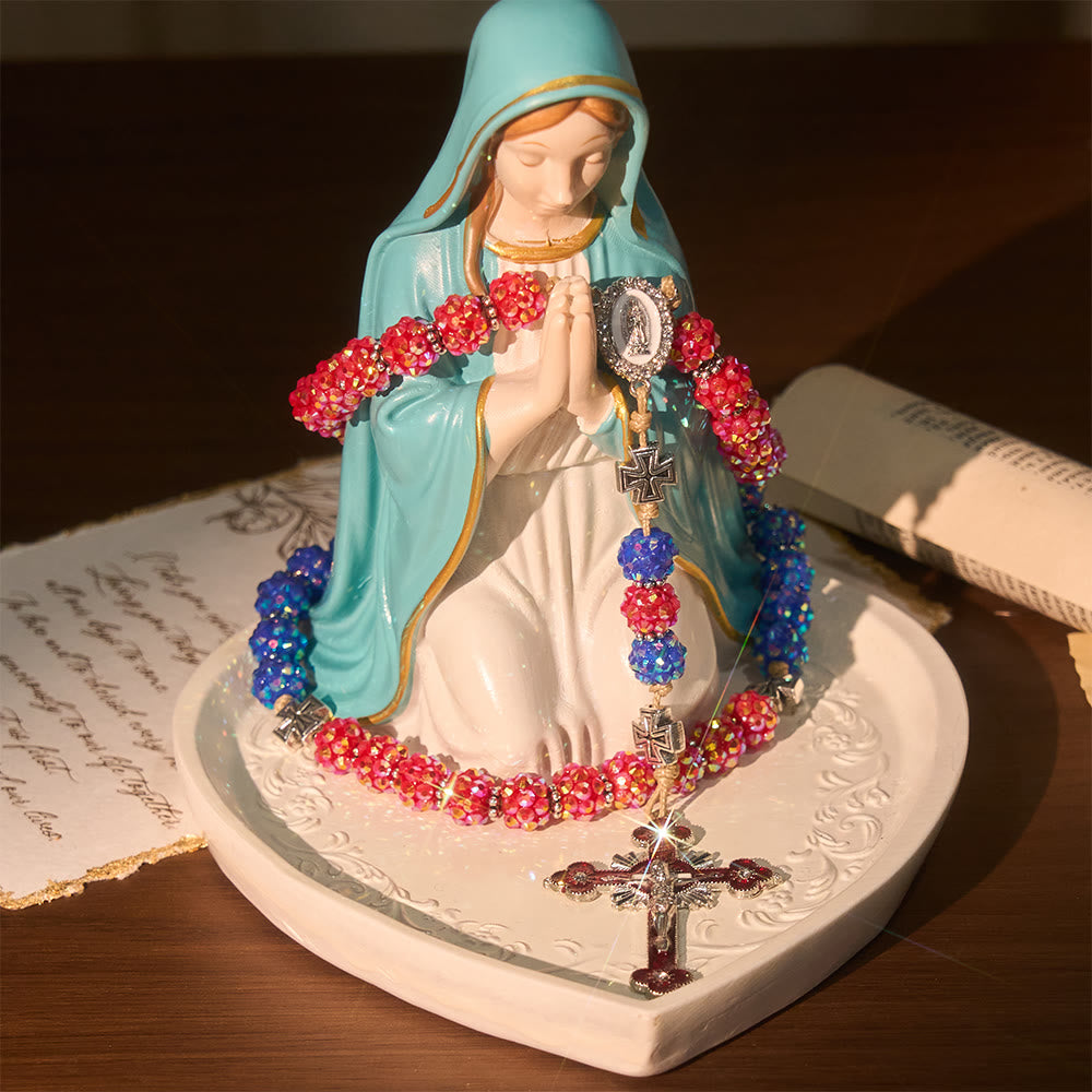 Christianartworkshop Red & Blue Dazzling Diamond Bead Rosary with Maltese Cross Accents - image 6