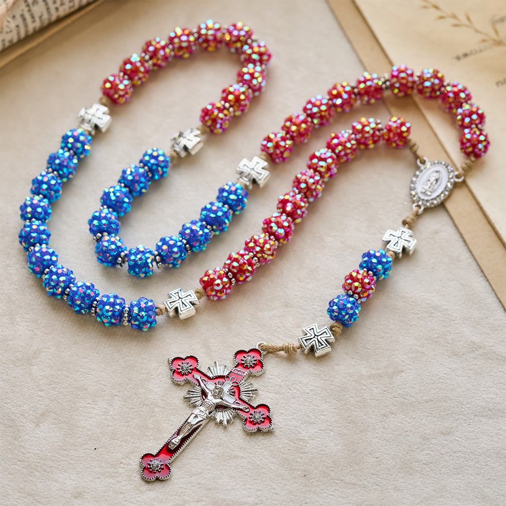 Christianartworkshop Red & Blue Dazzling Diamond Bead Rosary with Maltese Cross Accents - image 4