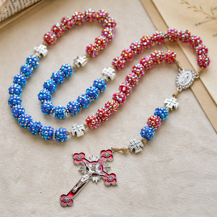 Christianartworkshop Red & Blue Dazzling Diamond Bead Rosary with Maltese Cross Accents - image 4