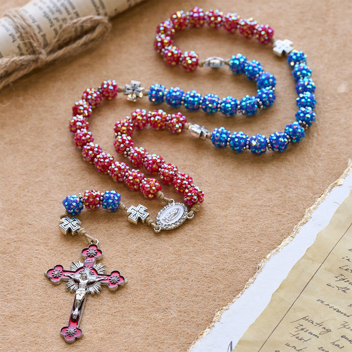Christianartworkshop Red & Blue Dazzling Diamond Bead Rosary with Maltese Cross Accents - image 5