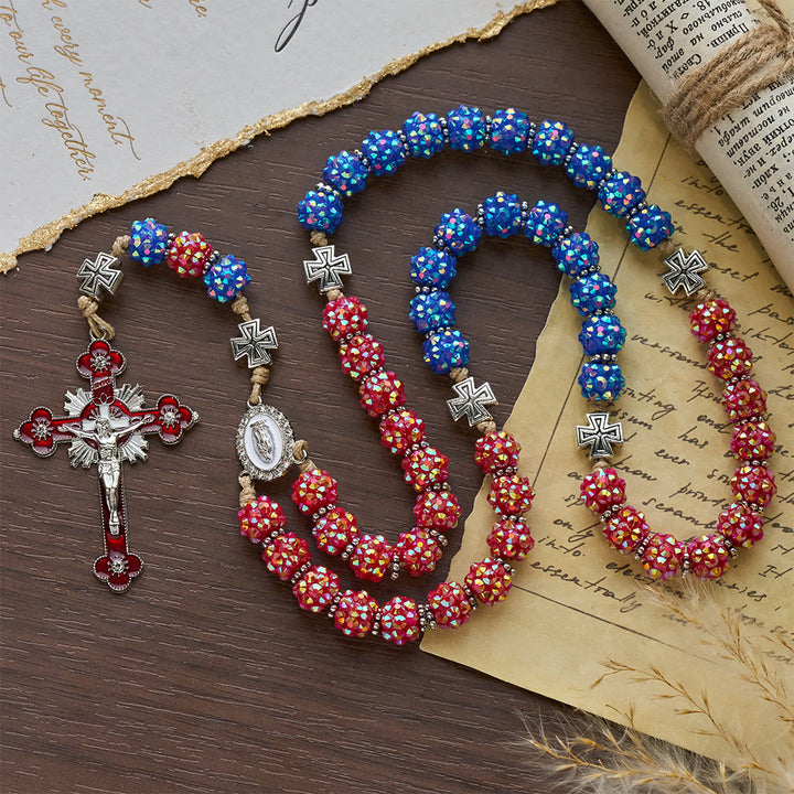 Christianartworkshop Red & Blue Dazzling Diamond Bead Rosary with Maltese Cross Accents - image 3