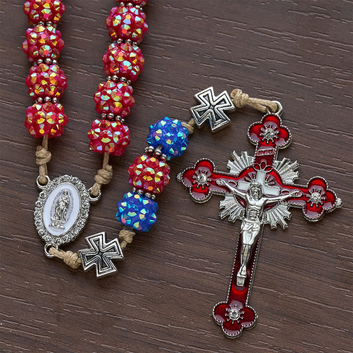 Christianartworkshop Red & Blue Dazzling Diamond Bead Rosary with Maltese Cross Accents - image 8
