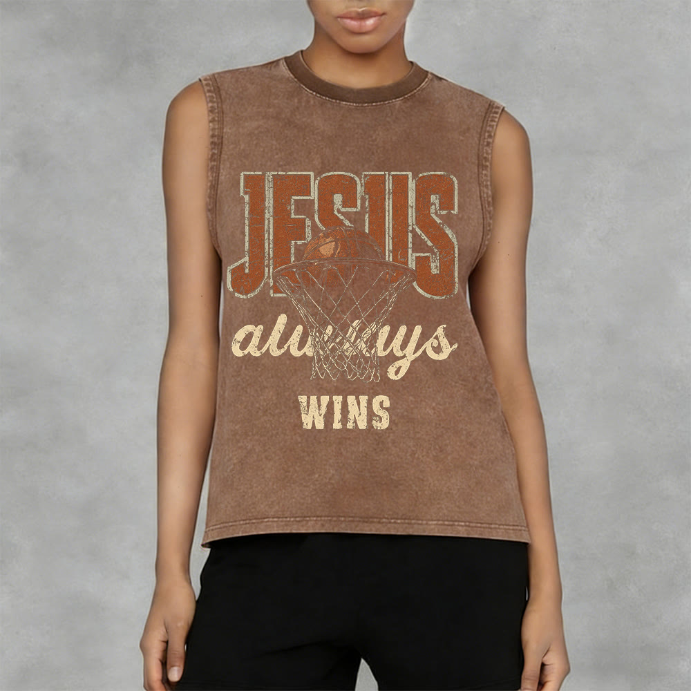 Christianartworkshop Jesus Always Wins Basketball Unisex Washed Tank Top - image 5