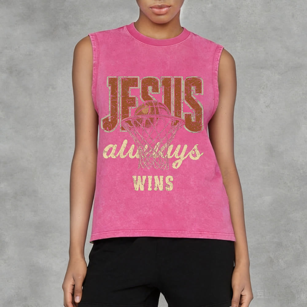 Christianartworkshop Jesus Always Wins Basketball Unisex Washed Tank Top - image 11