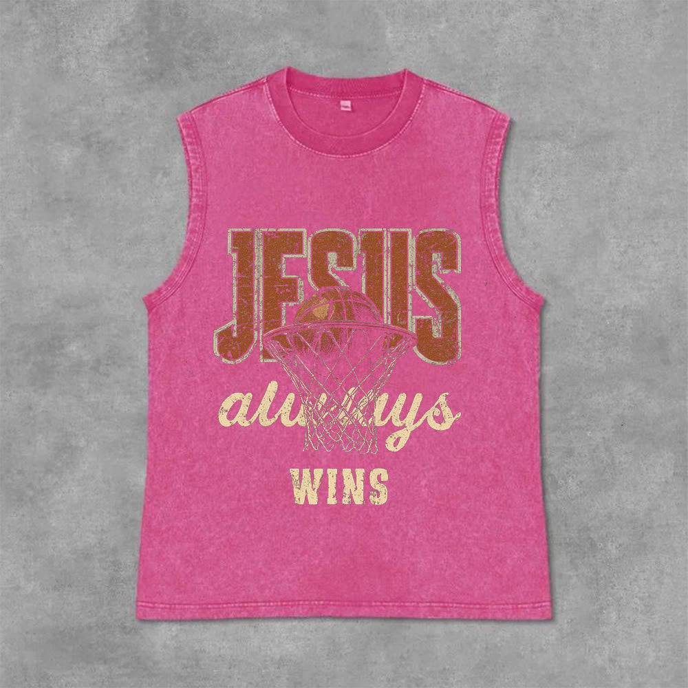 Christianartworkshop Jesus Always Wins Basketball Unisex Washed Tank Top - Pink - 2XL - image 9
