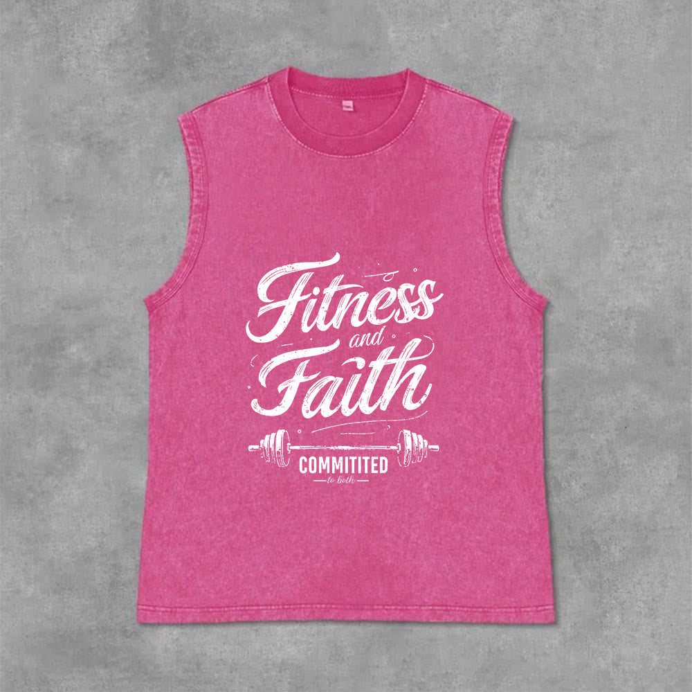 Christianartworkshop Fitness and Faith: Committed to Both Barbell Unisex Washed Tank Top - Pink - 2XL - image 3