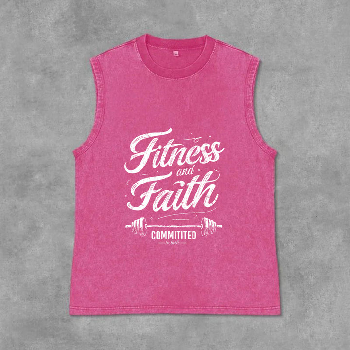 Christianartworkshop Fitness and Faith: Committed to Both Barbell Unisex Washed Tank Top - Pink - 2XL - image 3