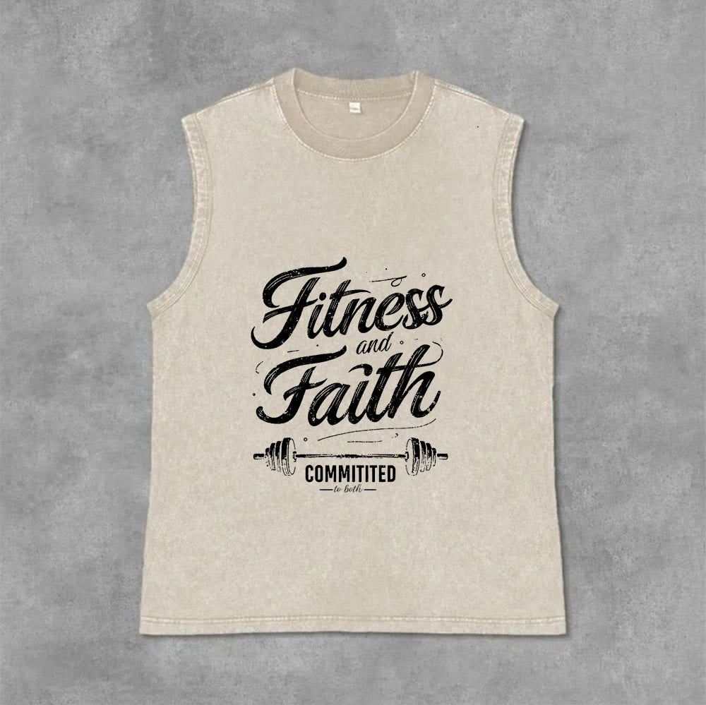 Christianartworkshop Fitness and Faith: Committed to Both Barbell Unisex Washed Tank Top - Beige - 2XL - image 12