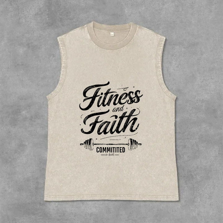 Christianartworkshop Fitness and Faith: Committed to Both Barbell Unisex Washed Tank Top - Beige - 2XL - image 12