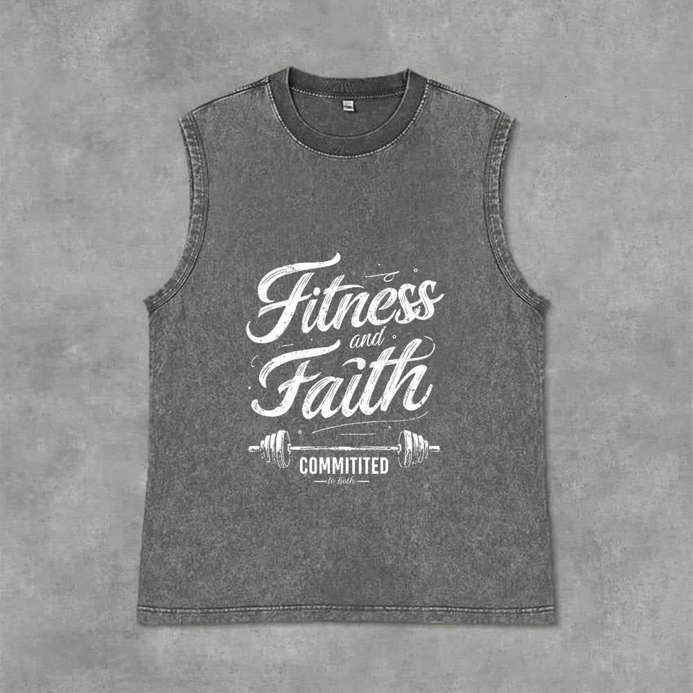 Christianartworkshop Fitness and Faith: Committed to Both Barbell Unisex Washed Tank Top - Grey - 2XL - image 6