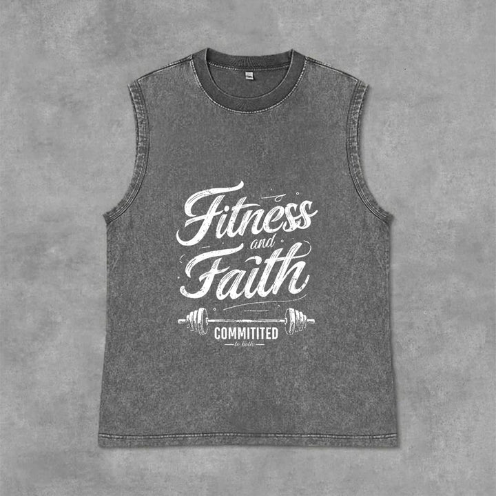 Christianartworkshop Fitness and Faith: Committed to Both Barbell Unisex Washed Tank Top - Grey - 2XL - image 6