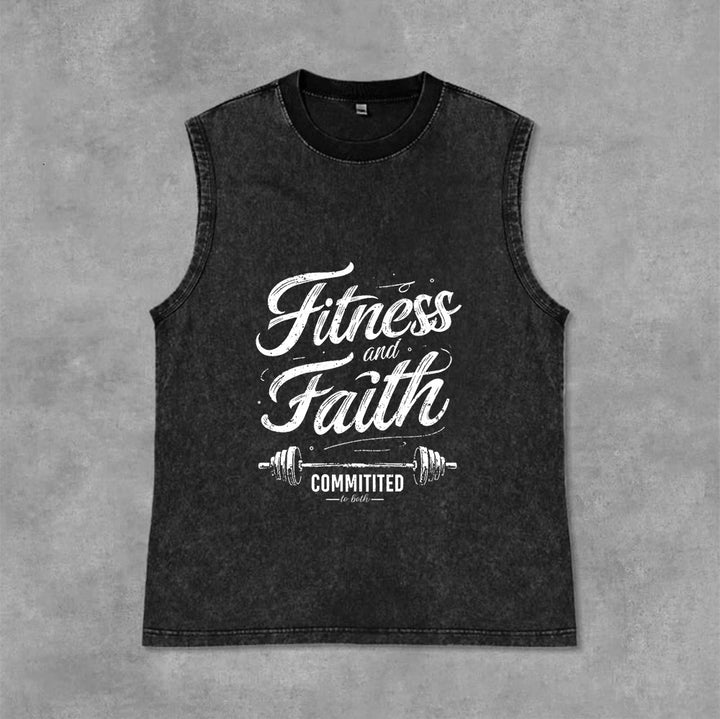 Christianartworkshop Fitness and Faith: Committed to Both Barbell Unisex Washed Tank Top - Black - 2XL - image 0